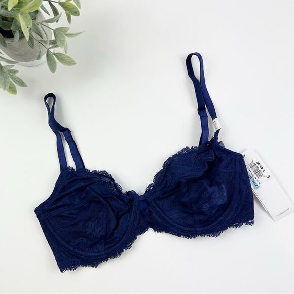 Calvin Klein Seductive Comfort With Lace Full Coverage Bra QF1741Blue Size 32C - Picture 1 of 6
